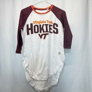 Virginia Tech Hokies T-Shirt Women Small Three Square White Maroon Raglan Tee